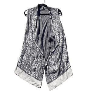 Ecote Medallion Aztec Sleeveless Waterfall Cardigan Vest Duster Cream Blk Sz XS